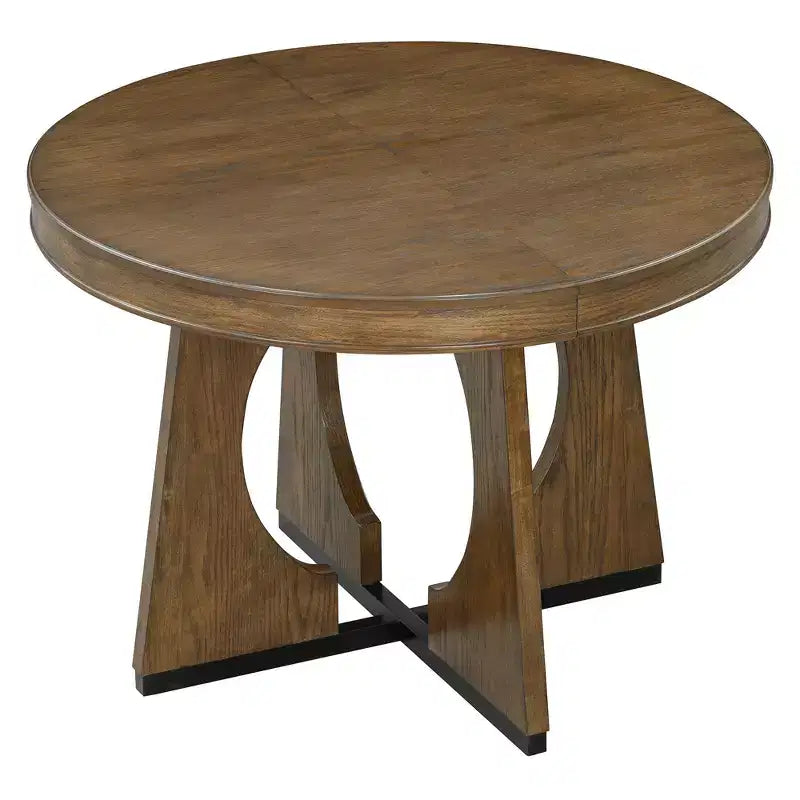 Farmhouse Extendable Round Dining Set for 4, Wood Round Kitchen Table with Leaf, 4 Upholstered Chairs for Dining Room