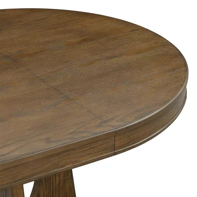 Farmhouse Extendable Round Dining Set for 4, Wood Round Kitchen Table with Leaf, 4 Upholstered Chairs for Dining Room