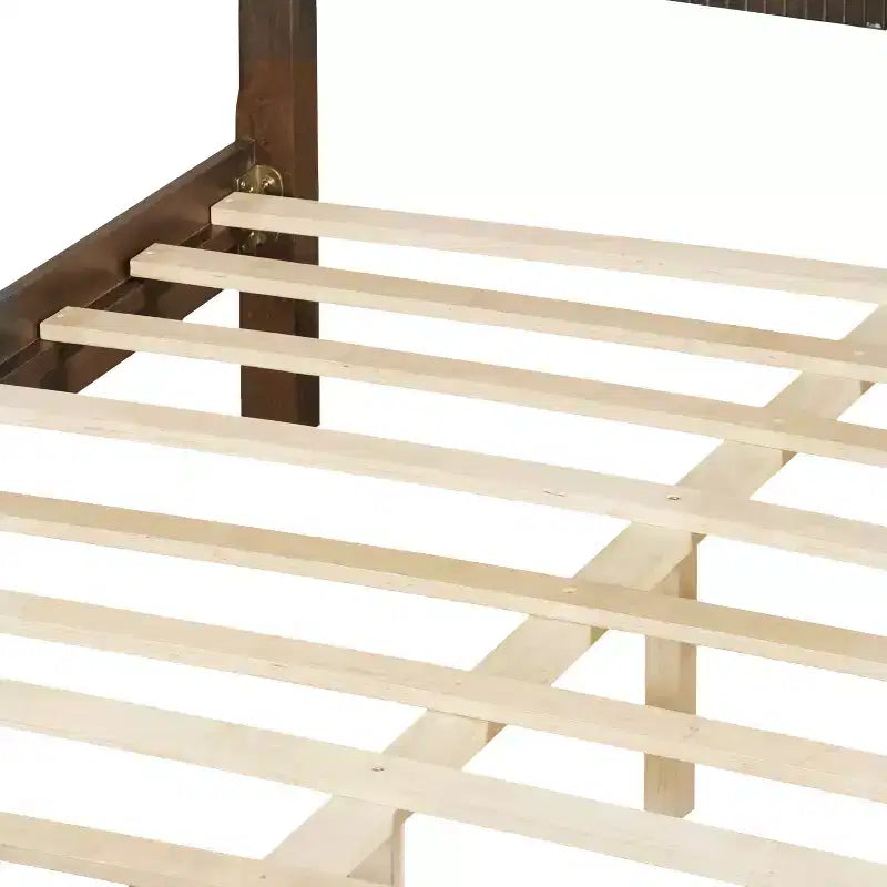 Queen/King Size Platform Bed Frame with Headboard & Footboard, Grooved Panels, Walnut/White