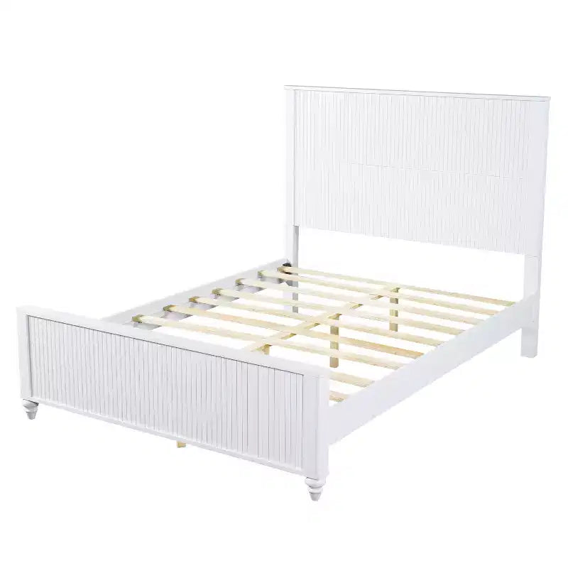 Queen/King Size Platform Bed Frame with Headboard & Footboard, Grooved Panels, Walnut/White