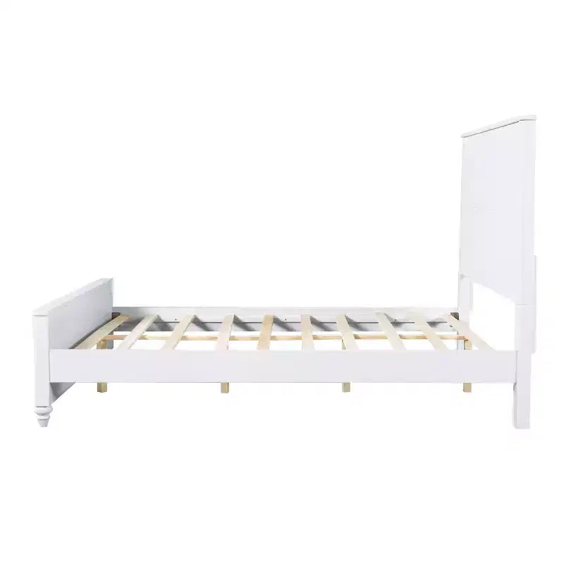 Queen/King Size Platform Bed Frame with Headboard & Footboard, Grooved Panels, Walnut/White