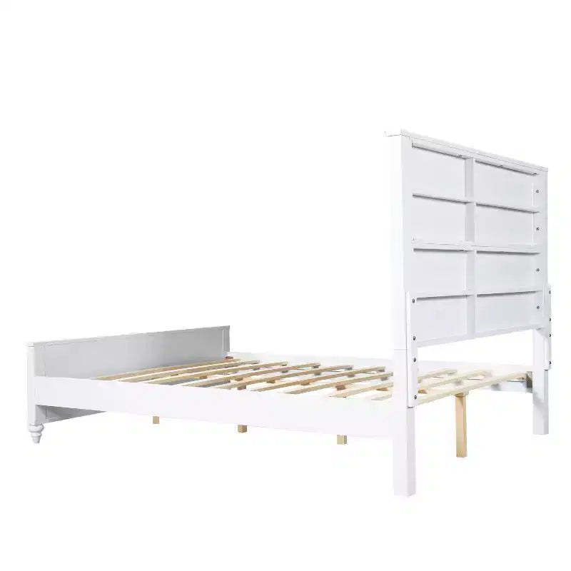 Queen/King Size Platform Bed Frame with Headboard & Footboard, Grooved Panels, Walnut/White