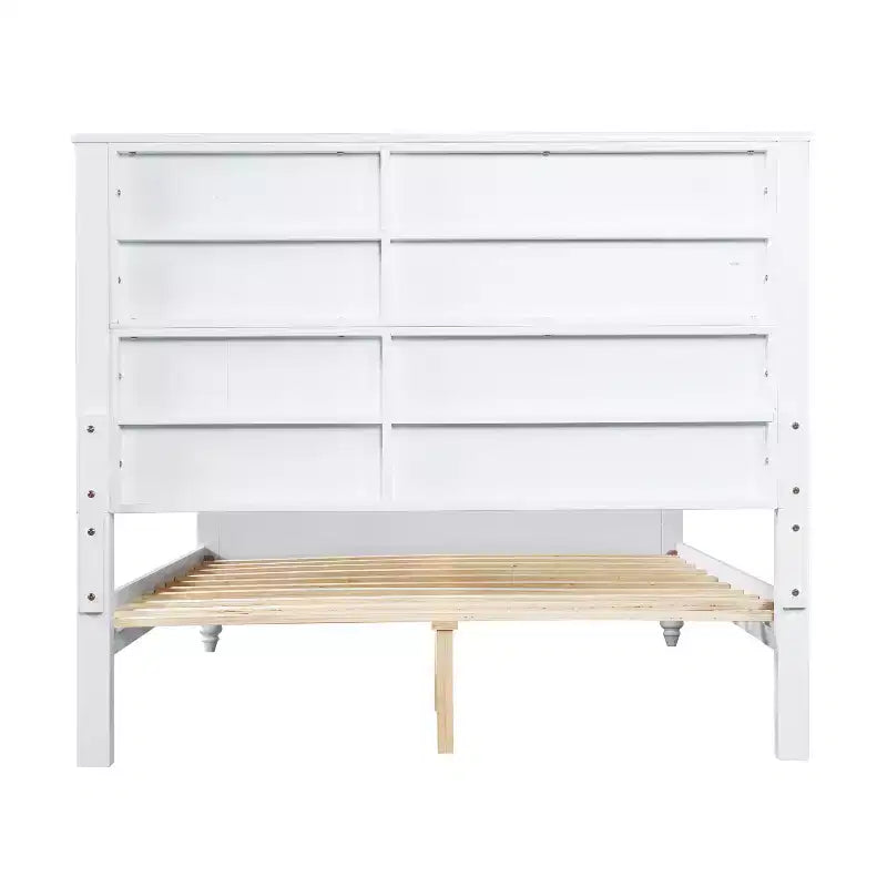 Queen/King Size Platform Bed Frame with Headboard & Footboard, Grooved Panels, Walnut/White