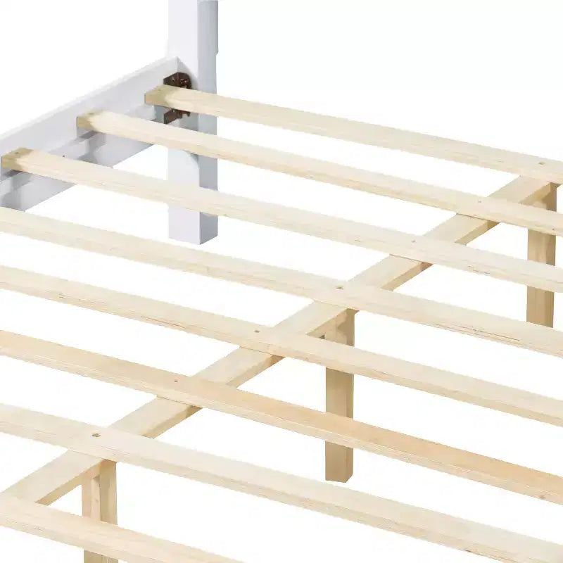 Queen/King Size Platform Bed Frame with Headboard & Footboard, Grooved Panels, Walnut/White