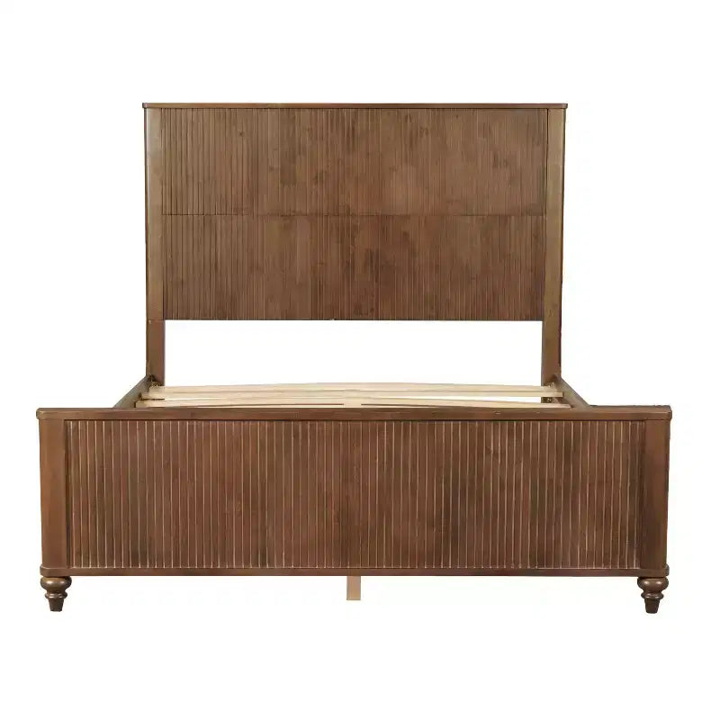 Queen/King Size Platform Bed Frame with Headboard & Footboard, Grooved Panels, Walnut/White