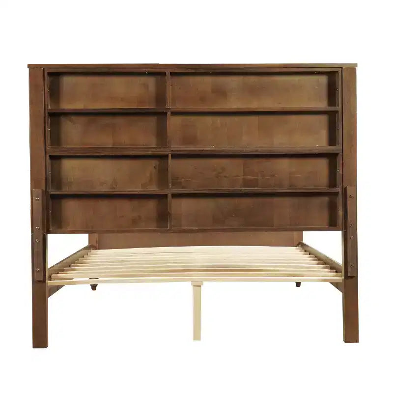 Queen/King Size Platform Bed Frame with Headboard & Footboard, Grooved Panels, Walnut/White