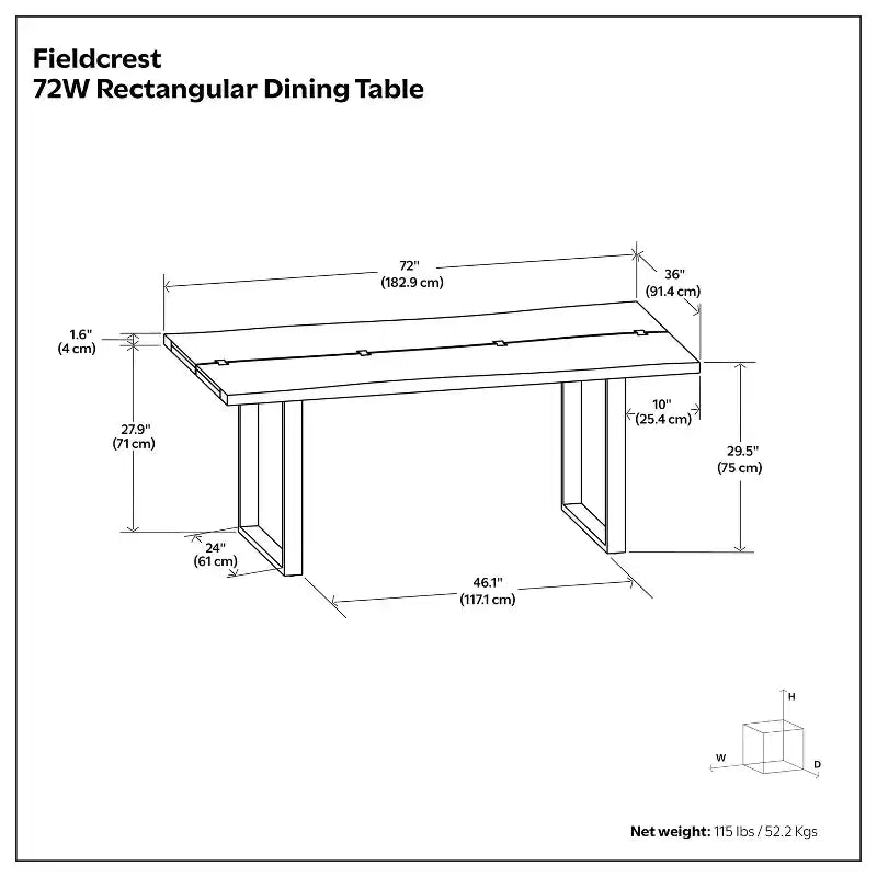 72 inch x 36 inch Rectangle Modern Industrial Dining Table