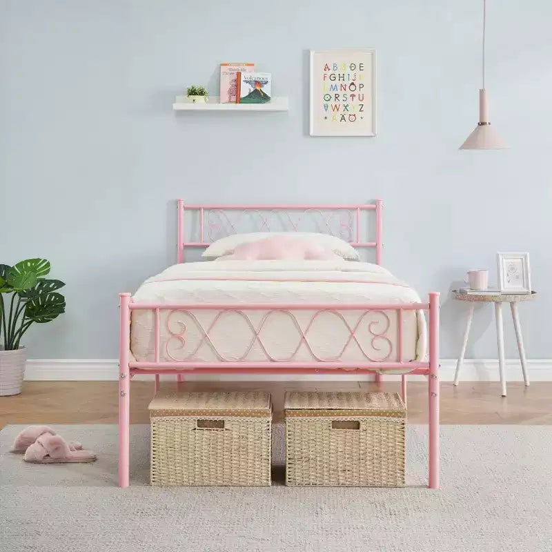 Metal Full Size Bed Frame Metal Platform Bed Frame with Headboard and Footboard Classic Bed Frame with Iron-Art Sweet