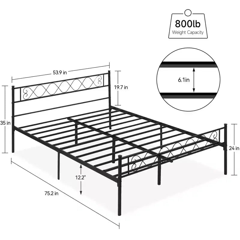Metal Full Size Bed Frame Metal Platform Bed Frame with Headboard and Footboard Classic Bed Frame with Iron-Art Sweet