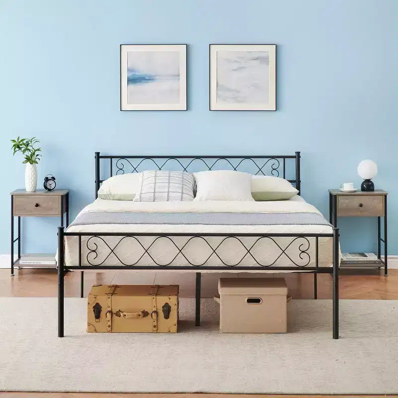Metal Full Size Bed Frame Metal Platform Bed Frame with Headboard and Footboard Classic Bed Frame with Iron-Art Sweet