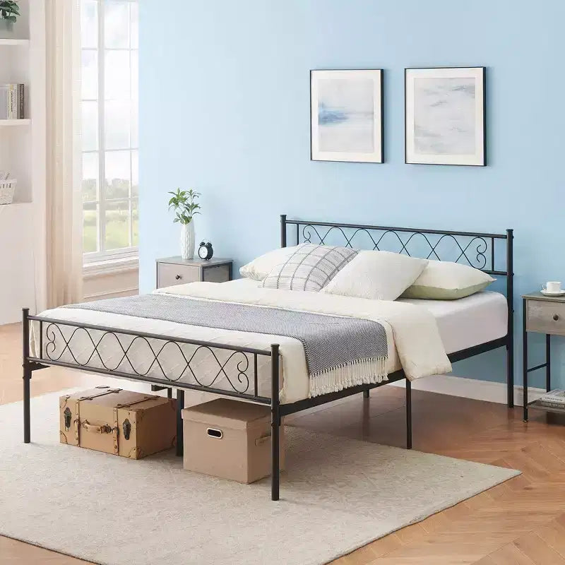 Metal Full Size Bed Frame Metal Platform Bed Frame with Headboard and Footboard Classic Bed Frame with Iron-Art Sweet