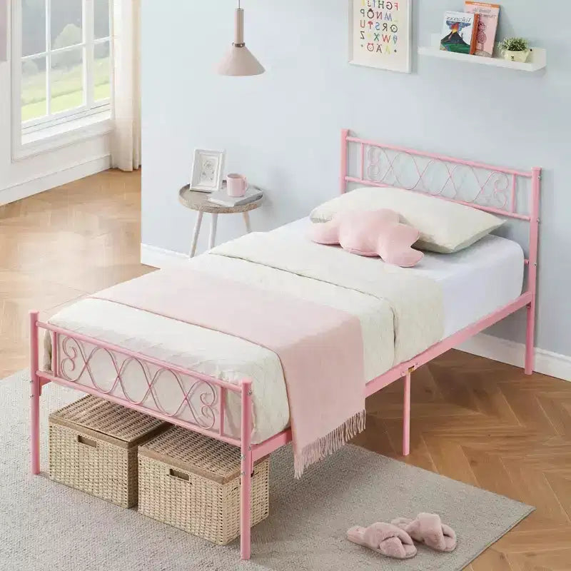 Metal Full Size Bed Frame Metal Platform Bed Frame with Headboard and Footboard Classic Bed Frame with Iron-Art Sweet