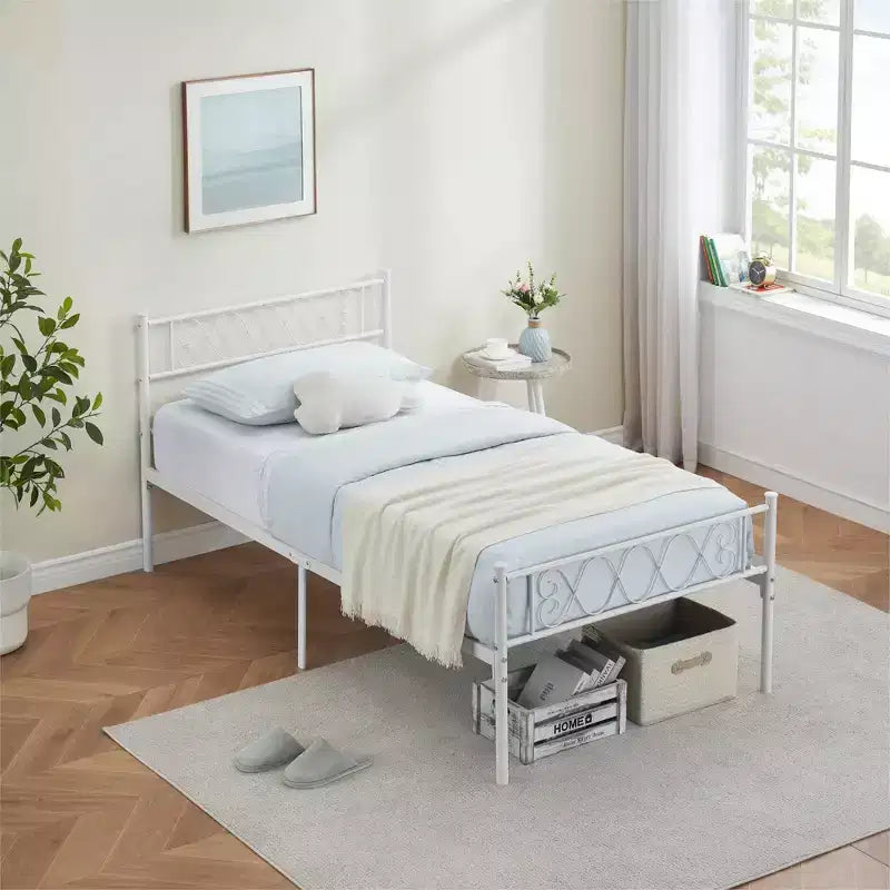 Metal Full Size Bed Frame Metal Platform Bed Frame with Headboard and Footboard Classic Bed Frame with Iron-Art Sweet
