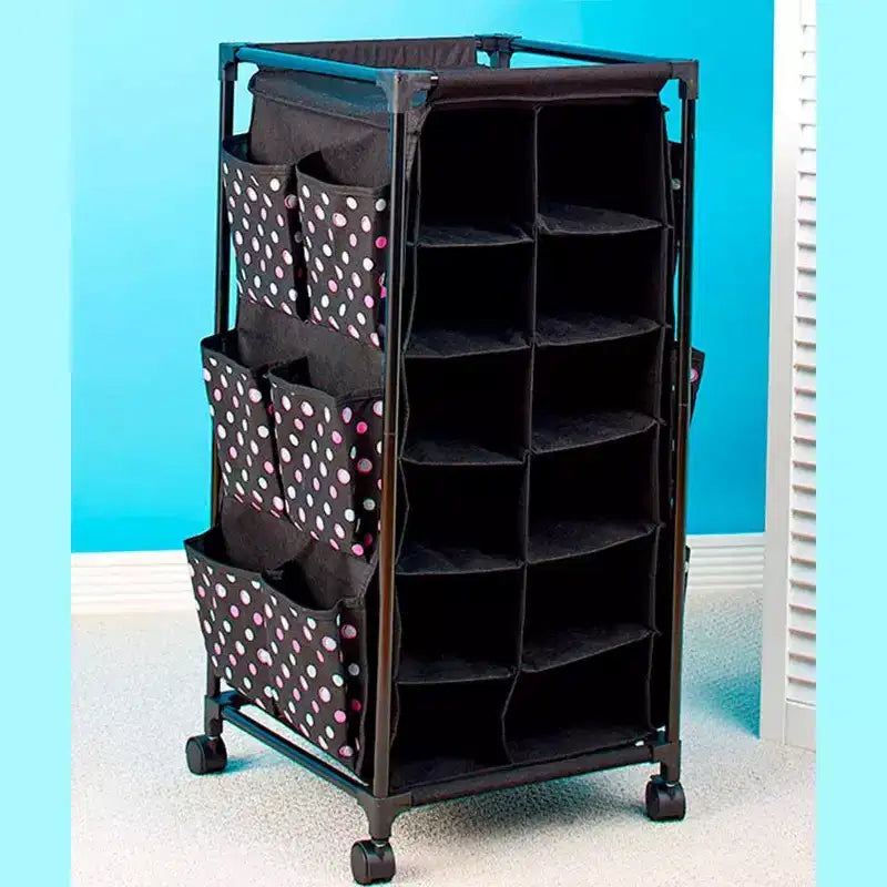 Rolling Shoe Storage Unit with Fabric Cubbies