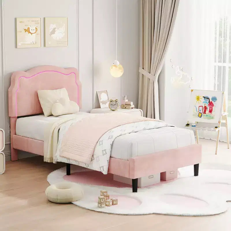Luxury Velvet Platform Bed Frame with Adjustable Bear Headboard Noise-Free Upholstered Bed, No Box Spring Required, Modern Bedroom Statement Piece