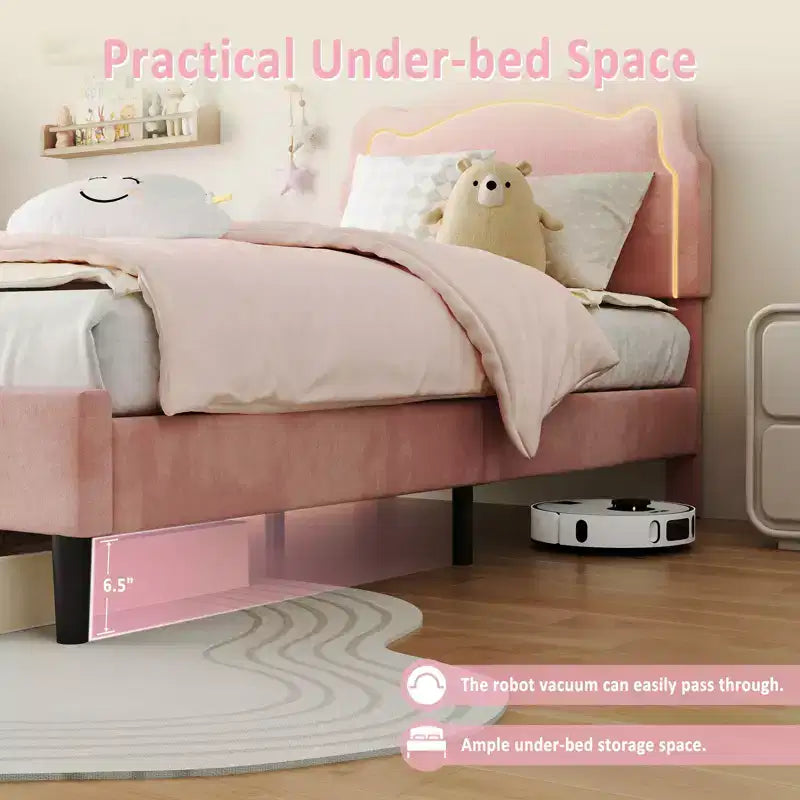 Luxury Velvet Platform Bed Frame with Adjustable Bear Headboard Noise-Free Upholstered Bed, No Box Spring Required, Modern Bedroom Statement Piece