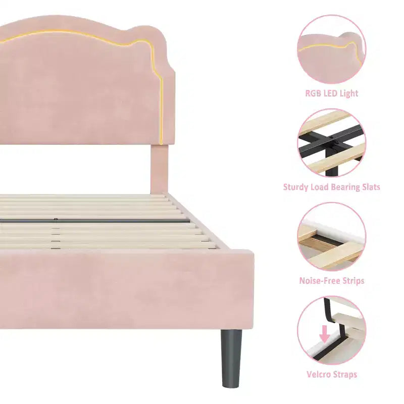 Luxury Velvet Platform Bed Frame with Adjustable Bear Headboard Noise-Free Upholstered Bed, No Box Spring Required, Modern Bedroom Statement Piece