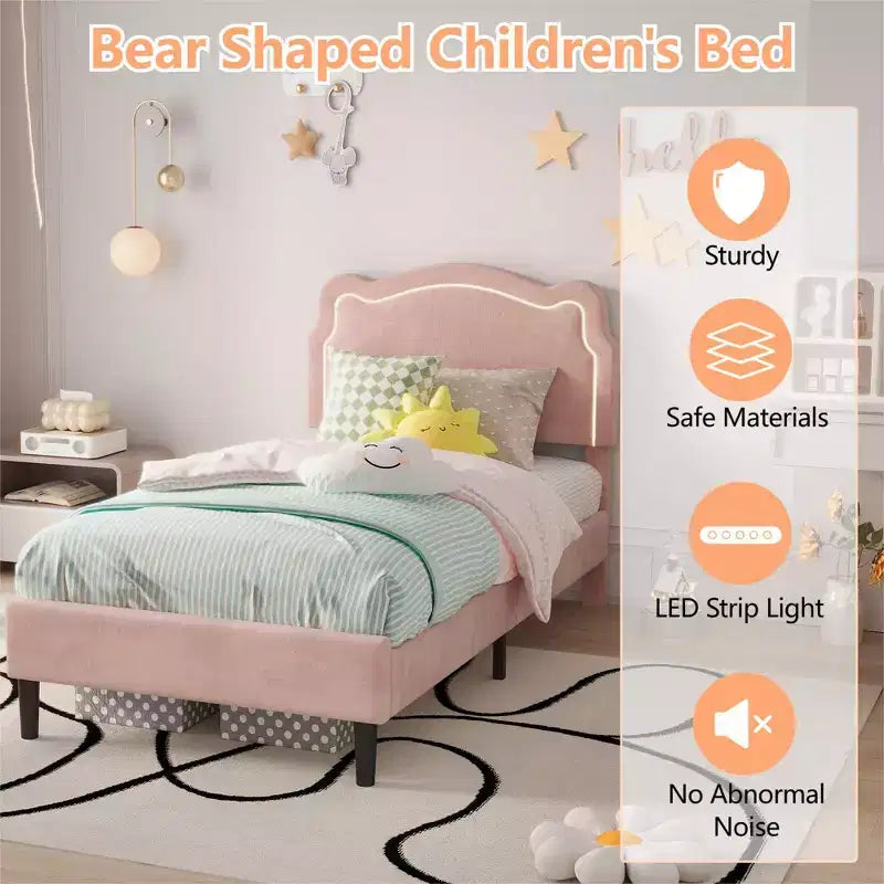 Luxury Velvet Platform Bed Frame with Adjustable Bear Headboard Noise-Free Upholstered Bed, No Box Spring Required, Modern Bedroom Statement Piece