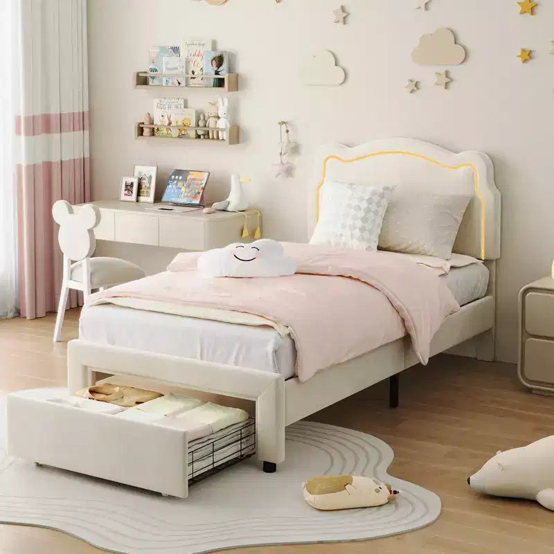 Luxury Velvet Platform Bed Frame with Adjustable Bear Headboard Noise-Free Upholstered Bed, No Box Spring Required, Modern Bedroom Statement Piece