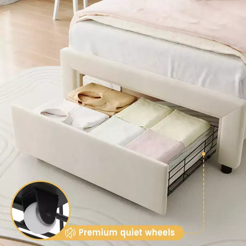 Luxury Velvet Platform Bed Frame with Adjustable Bear Headboard Noise-Free Upholstered Bed, No Box Spring Required, Modern Bedroom Statement Piece