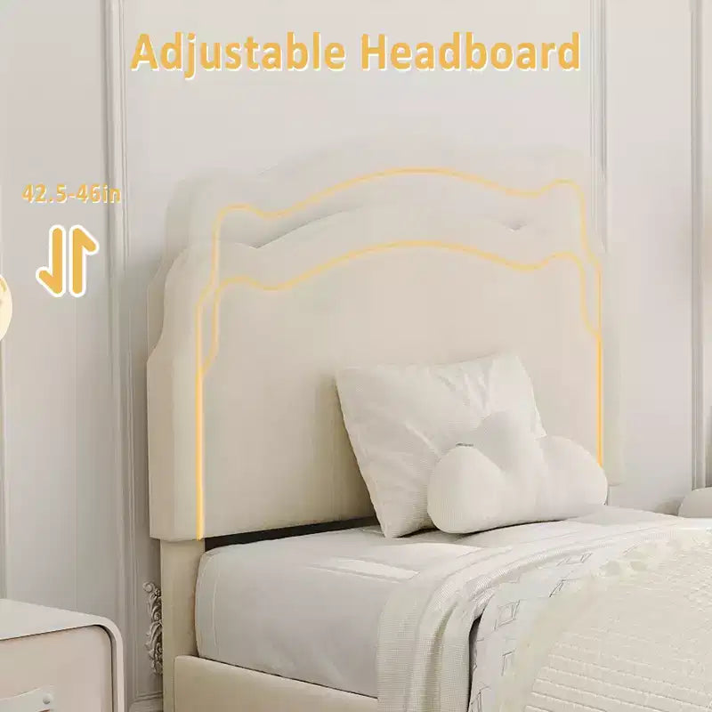 Luxury Velvet Platform Bed Frame with Adjustable Bear Headboard Noise-Free Upholstered Bed, No Box Spring Required, Modern Bedroom Statement Piece