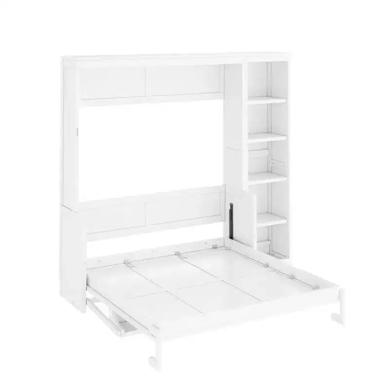 Full/Queen Size Murphy Bed with Bookshelf, Wooden Cabinet Bed Wall Bed with Desk, Folding Wall Chest Bed for Guest Room Office