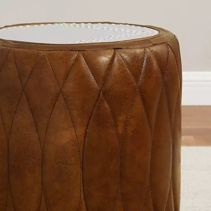 Industrial Genuine Leather and Aluminum Ottoman with Multi-Functional