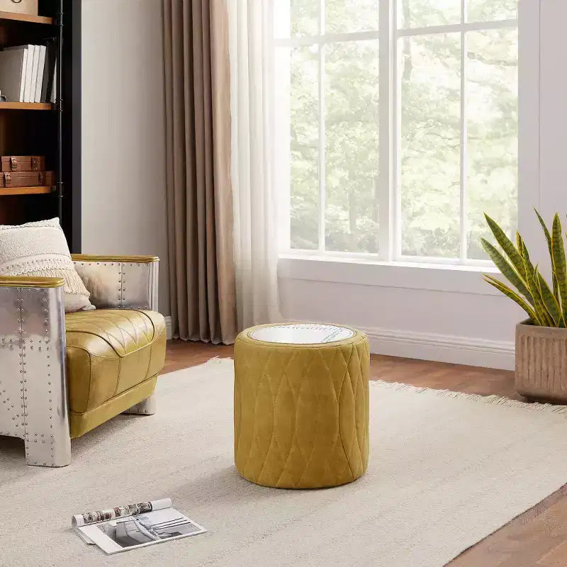 Industrial Genuine Leather and Aluminum Ottoman with Multi-Functional