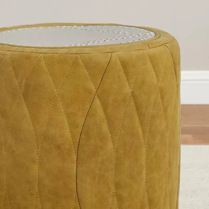 Industrial Genuine Leather and Aluminum Ottoman with Multi-Functional