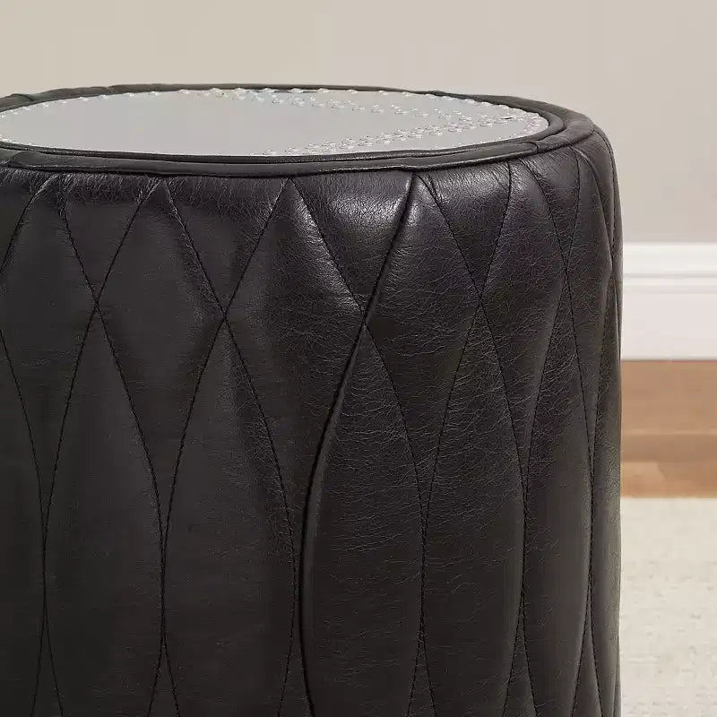 Industrial Genuine Leather and Aluminum Ottoman with Multi-Functional