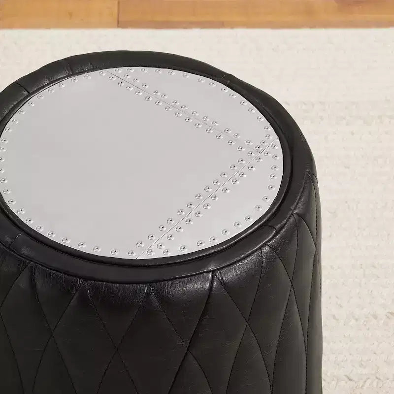 Industrial Genuine Leather and Aluminum Ottoman with Multi-Functional