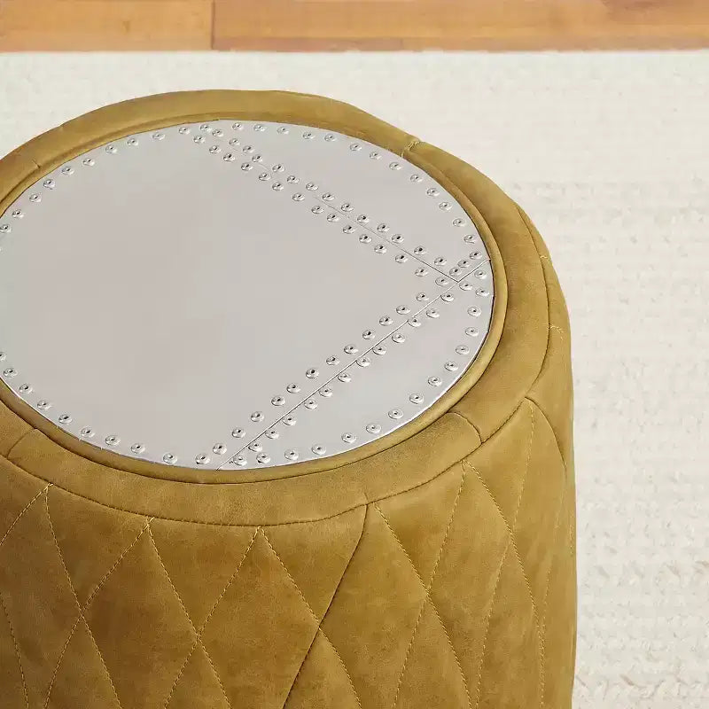Industrial Genuine Leather and Aluminum Ottoman with Multi-Functional