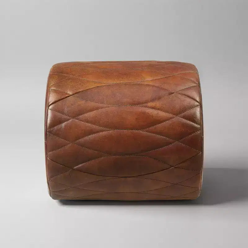 Industrial Genuine Leather and Aluminum Ottoman with Multi-Functional