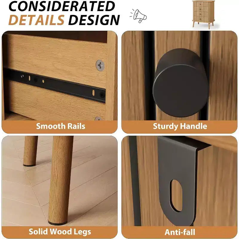 6 Drawer Dresser for Bedroom, Chests of Double Drawers, Boho Wooden Dresser with Black Handles, Beside Table for Closet, Living Room