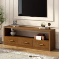 Whisen TV Stand & Fluted Media Console, Stylish TV Cabinet with 3 Drawers, Minimalist Metal Handles - Brown