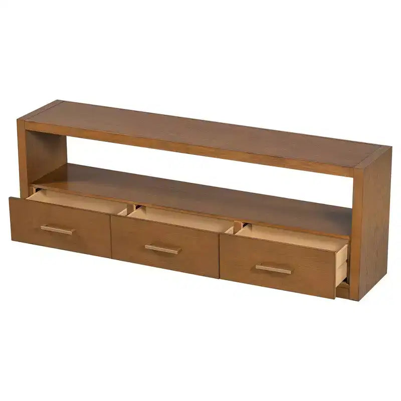 TV Stand & Fluted Media Console, Stylish TV Cabinet with 3 Drawers, Minimalist Metal Handles - Brown