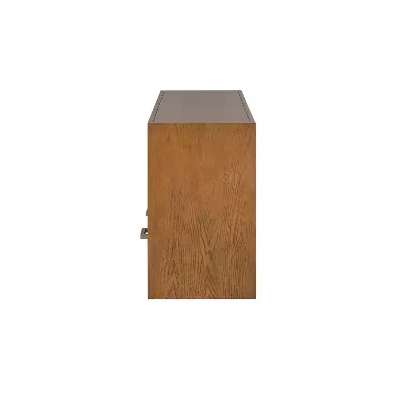 TV Stand & Fluted Media Console, Stylish TV Cabinet with 3 Drawers, Minimalist Metal Handles - Brown