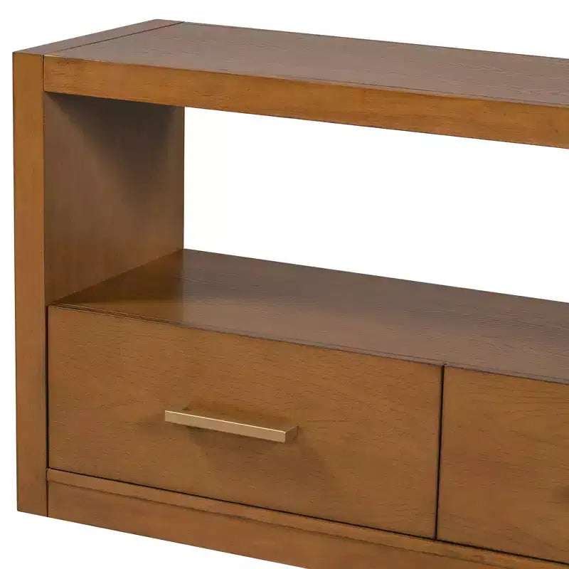 TV Stand & Fluted Media Console, Stylish TV Cabinet with 3 Drawers, Minimalist Metal Handles - Brown