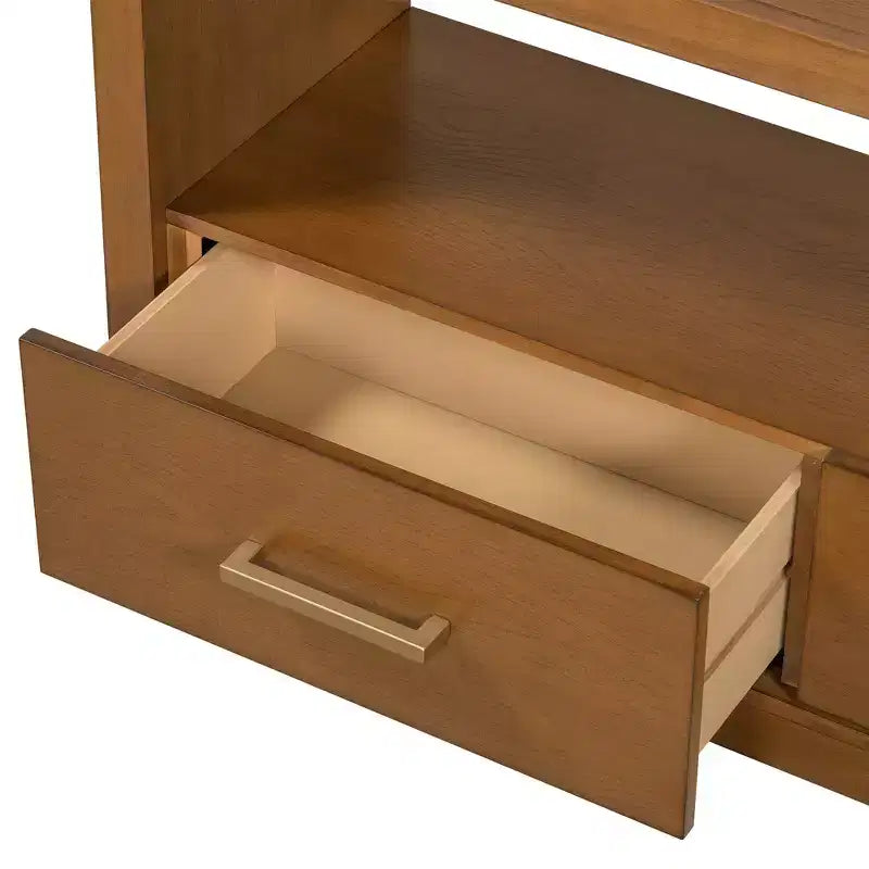 TV Stand & Fluted Media Console, Stylish TV Cabinet with 3 Drawers, Minimalist Metal Handles - Brown