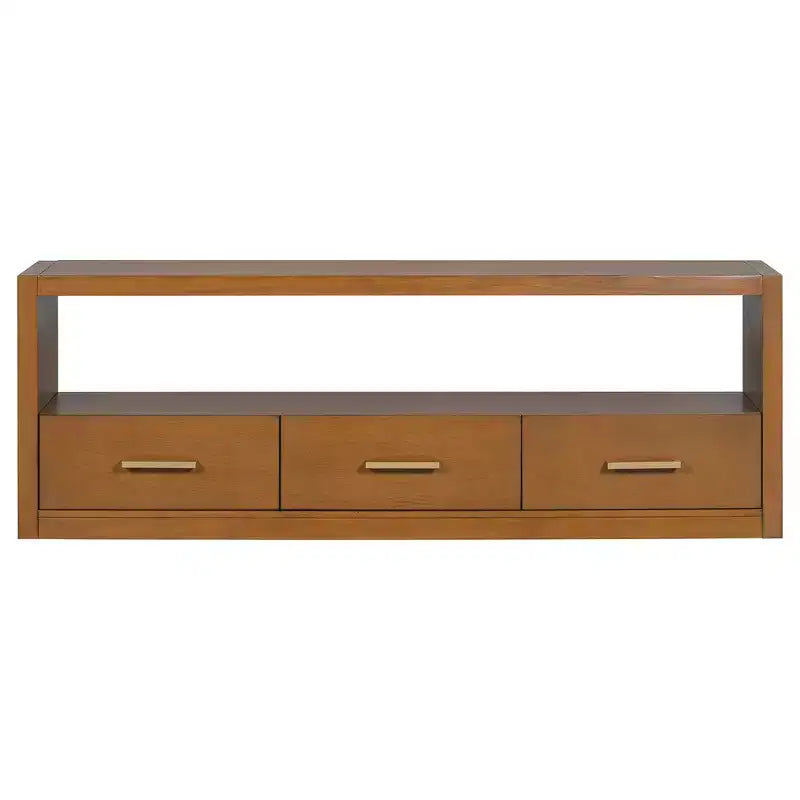 TV Stand & Fluted Media Console, Stylish TV Cabinet with 3 Drawers, Minimalist Metal Handles - Brown