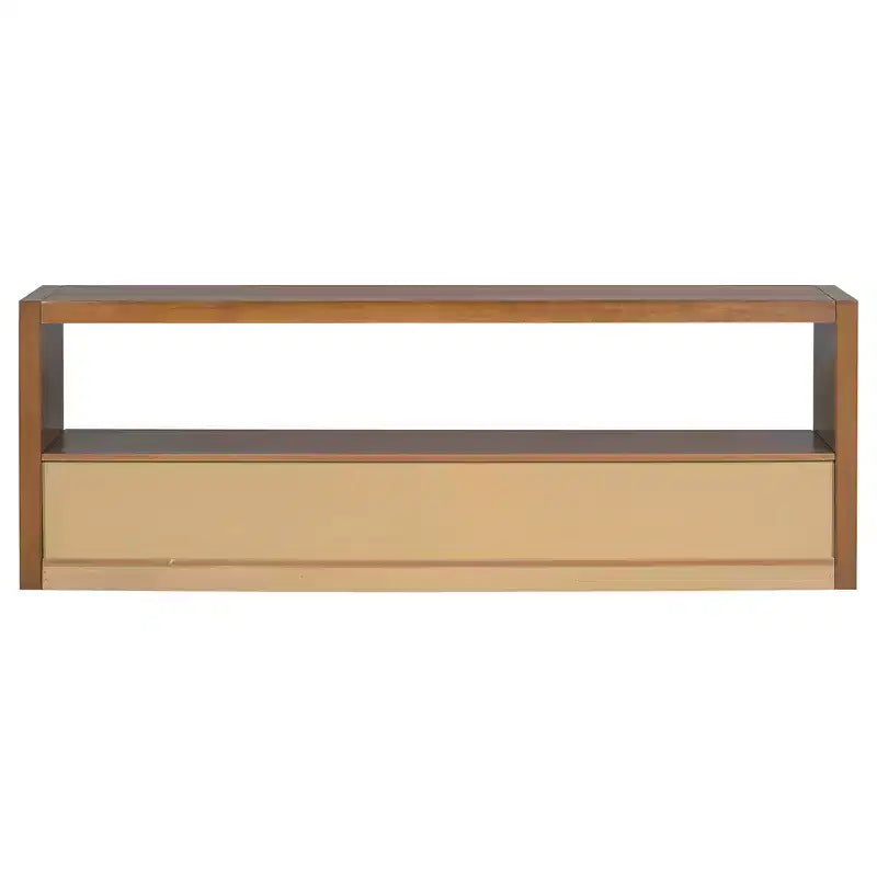 TV Stand & Fluted Media Console, Stylish TV Cabinet with 3 Drawers, Minimalist Metal Handles - Brown