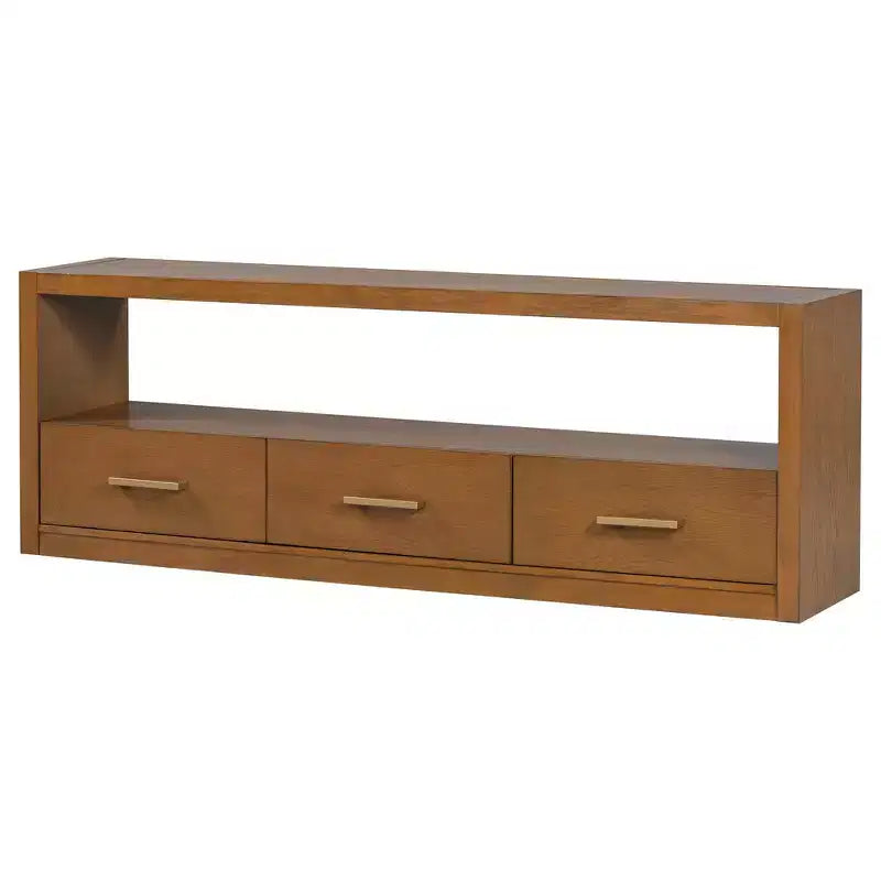 TV Stand & Fluted Media Console, Stylish TV Cabinet with 3 Drawers, Minimalist Metal Handles - Brown
