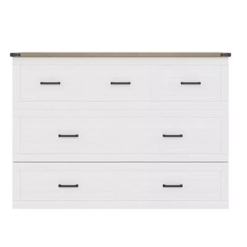 Queen Size Bed Cabinet with Charging Station Multifunctional Foldable Platform With Storage for Guest Room White