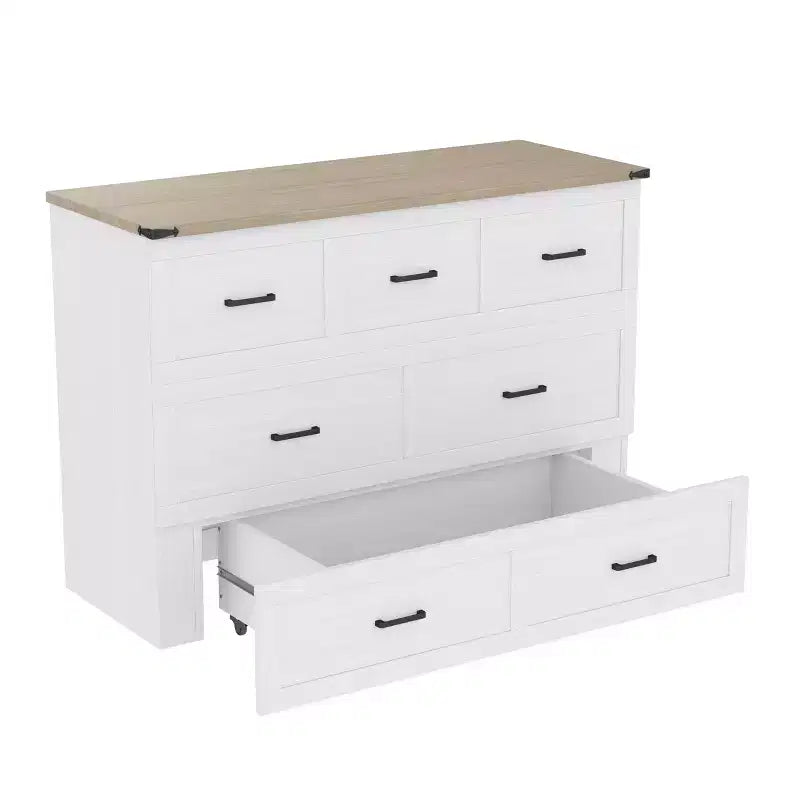 Queen Size Bed Cabinet with Charging Station Multifunctional Foldable Platform With Storage for Guest Room White