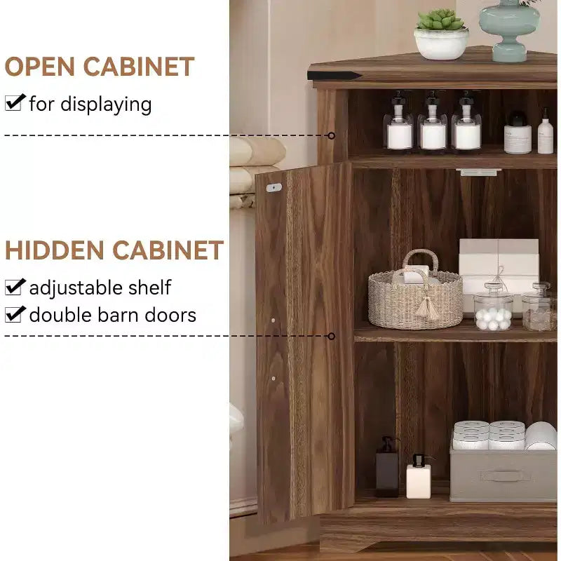 Corner Storage Cabinet with Barn Door, Farmhouse Style Floor Standing Corner Cabinet with Adjustable Shelves, Storage Cabinet for Home Office