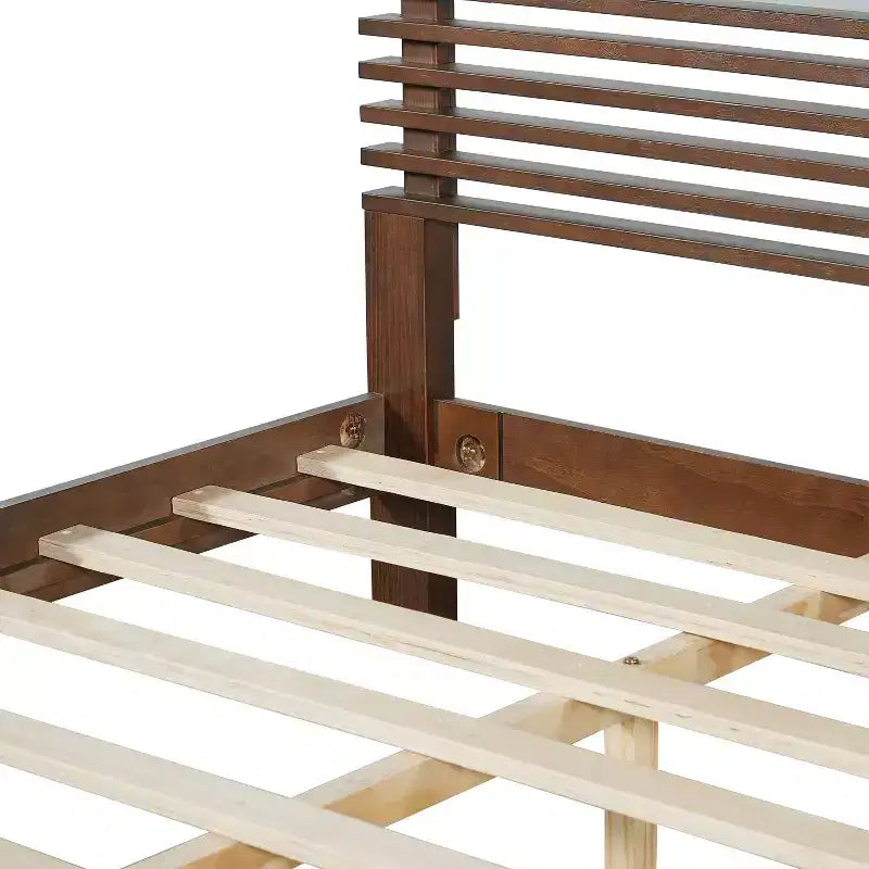 Modern Pine Wood Bed Frame with Horizontal Slatted Headboard