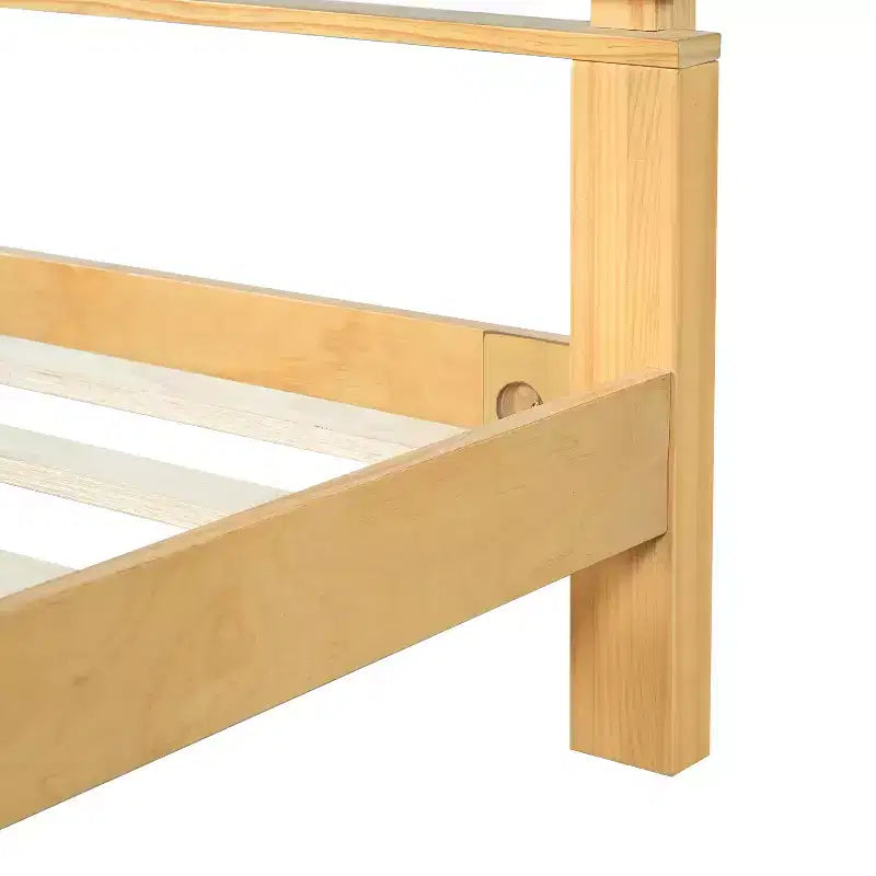 Modern Pine Wood Bed Frame with Horizontal Slatted Headboard