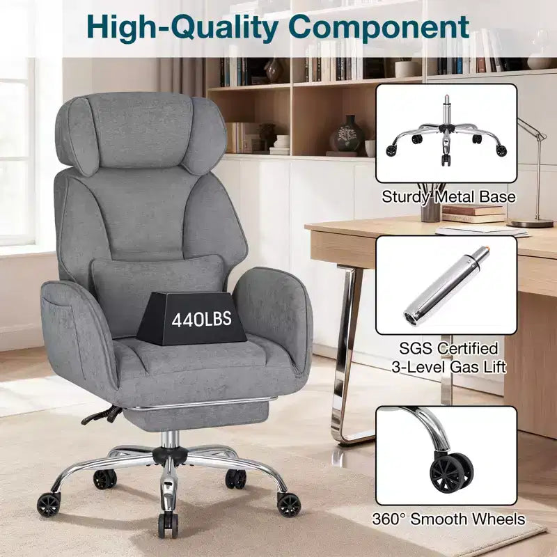 Adjustable Executive Cross-Legged Chair with Flip-up Armrests, Recline & Lumbar Support - 440 lb Capacity, Ideal for Home Office