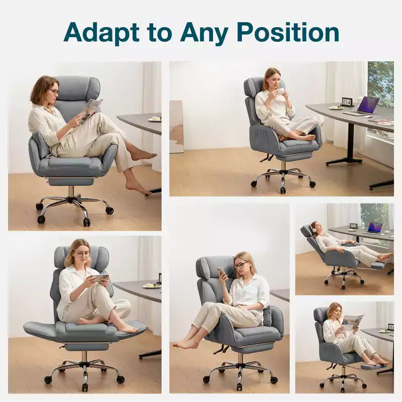 Adjustable Executive Cross-Legged Chair with Flip-up Armrests, Recline & Lumbar Support - 440 lb Capacity, Ideal for Home Office