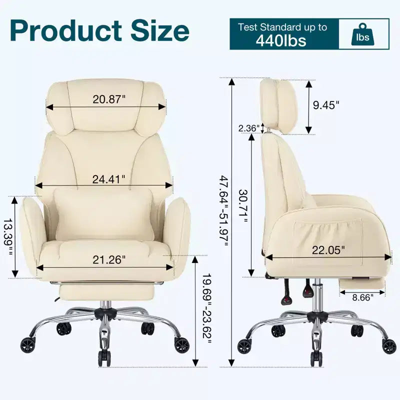 Adjustable Executive Cross-Legged Chair with Flip-up Armrests, Recline & Lumbar Support - 440 lb Capacity, Ideal for Home Office